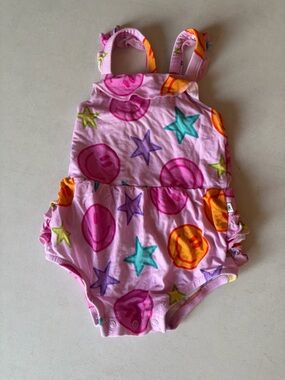 BUMS & ROSES-Pink Star & Smile Print Baby Ruffle Bubble
